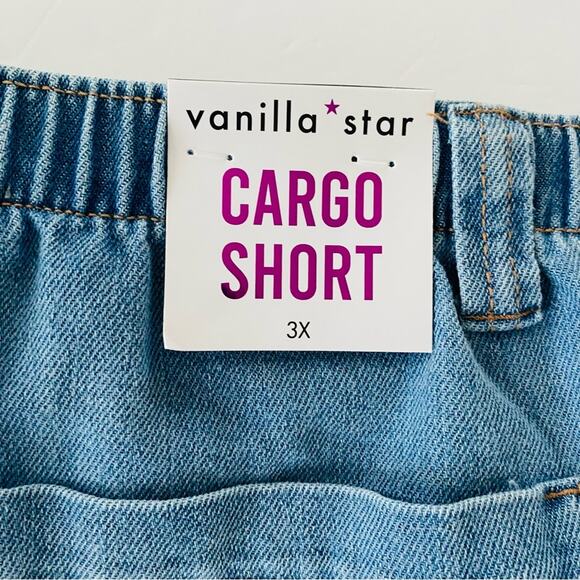 Vanilla Star | Cargo Short Drawstring Waist Side Pockets Light Wash NWT 3X - Picture 3 of 10